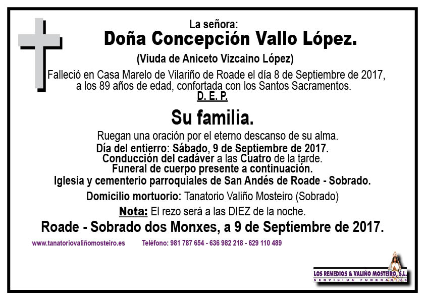 Esquela de Concepción Vallo López.